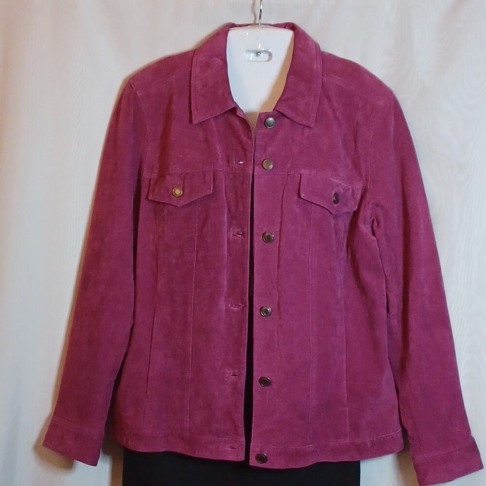 Denim & Co Pink Genuine Suede Leather Jacket For Women Size L.
